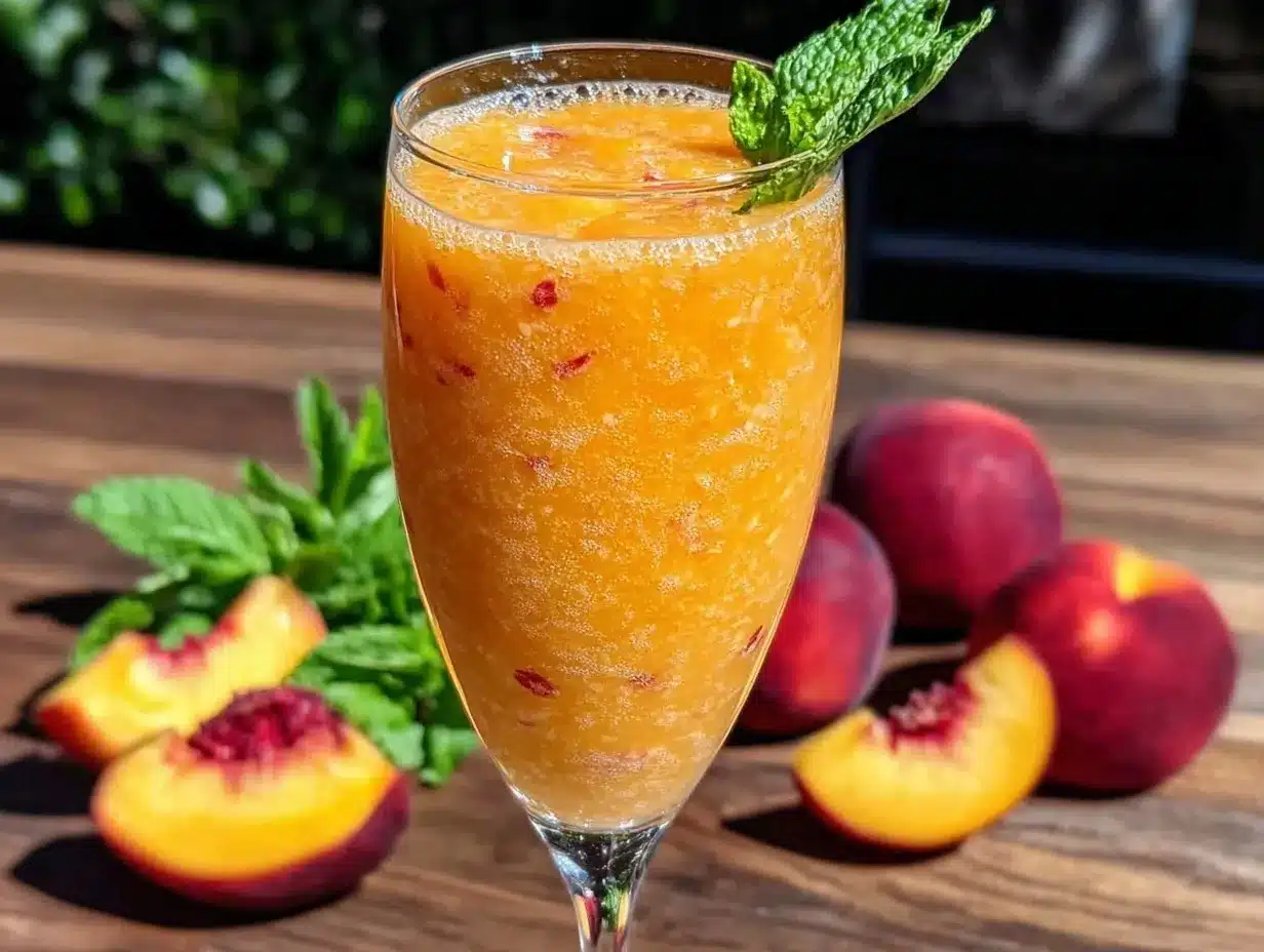 Frozen Peach Bellini Slushie preparation steps