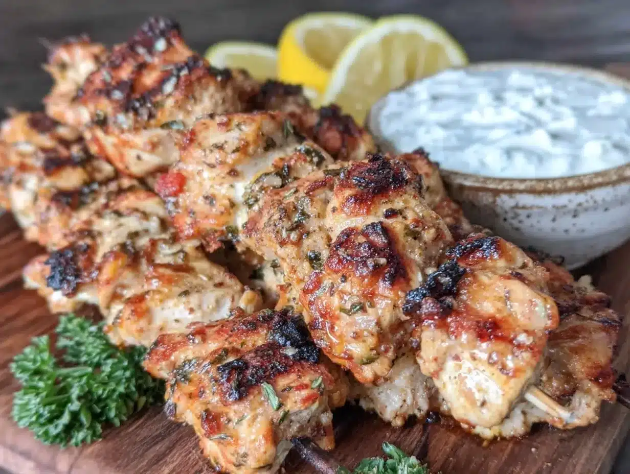 grilled chicken souvlaki skewers preparation steps