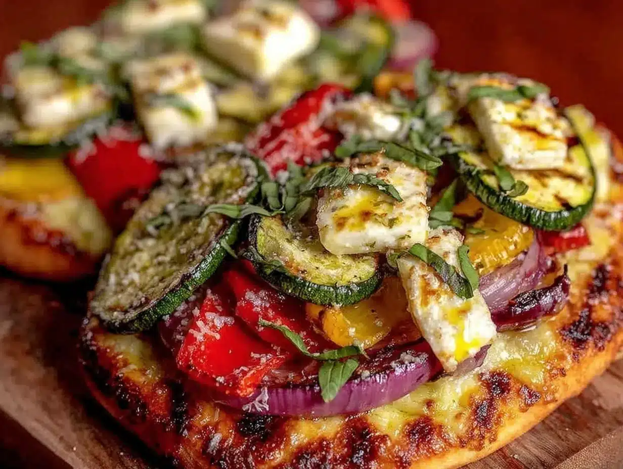 grilled vegetable and halloumi flatbread pizza preparation steps