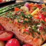 herbed salmon with sheet pan spring vegetables - featured image