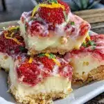 no-bake frozen strawberry lemonade cheesecake bars - featured image