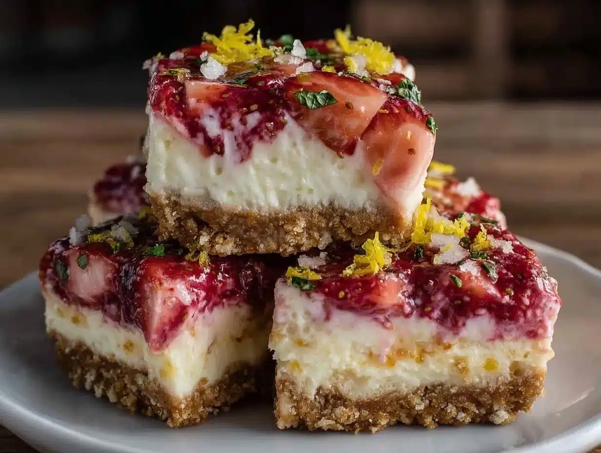 no-bake frozen strawberry lemonade cheesecake bars preparation steps