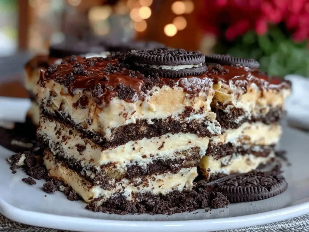 no bake Oreo peanut butter icebox cake - featured image