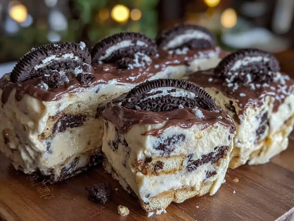 no bake Oreo peanut butter icebox cake preparation steps