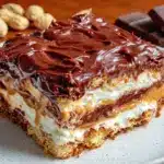 no bake peanut butter chocolate eclair cake - featured image