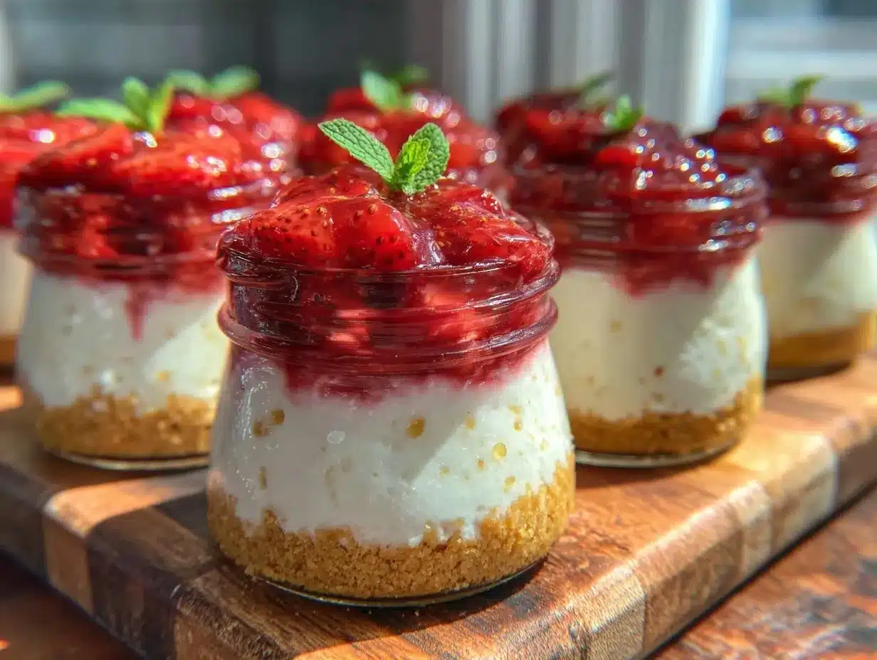 no bake strawberry cheesecake jars preparation steps