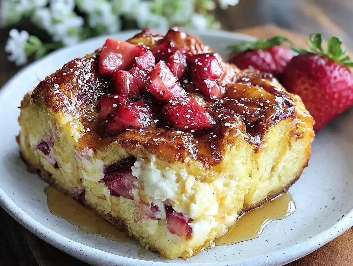 overnight strawberry cream cheese french toast bake preparation steps