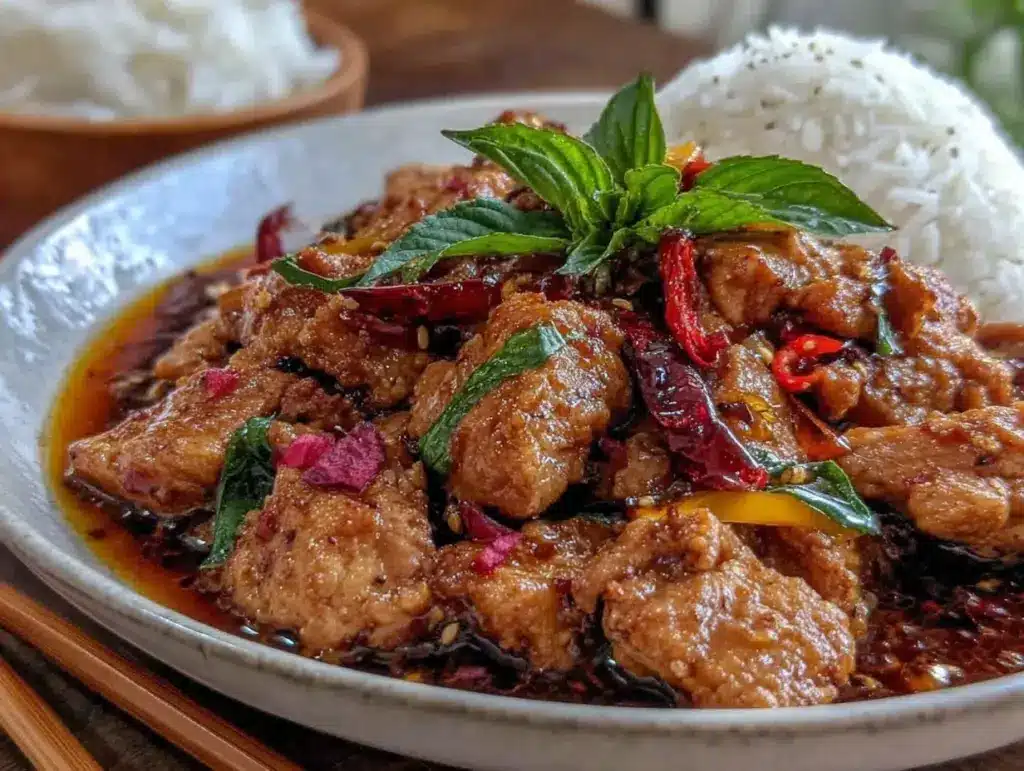 quick thai basil chicken stir fry - featured image