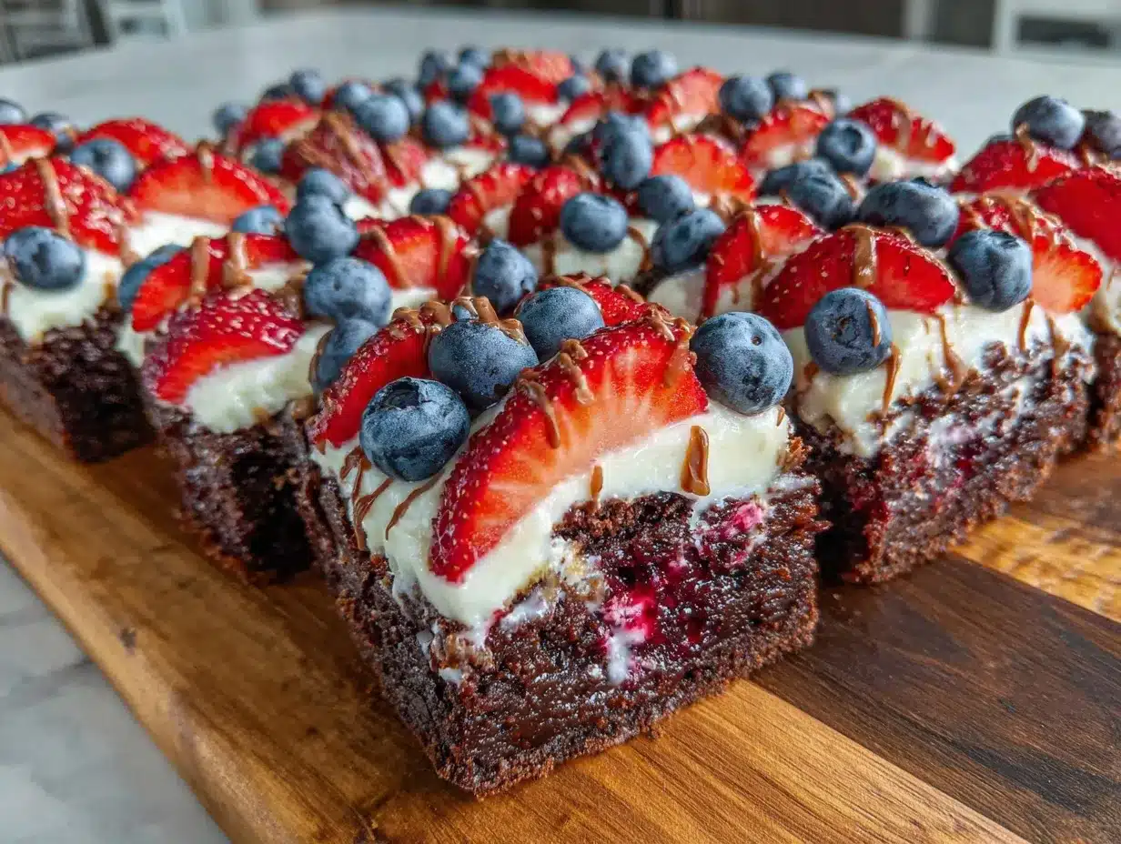 red white and blue brownie flag tray dessert preparation steps