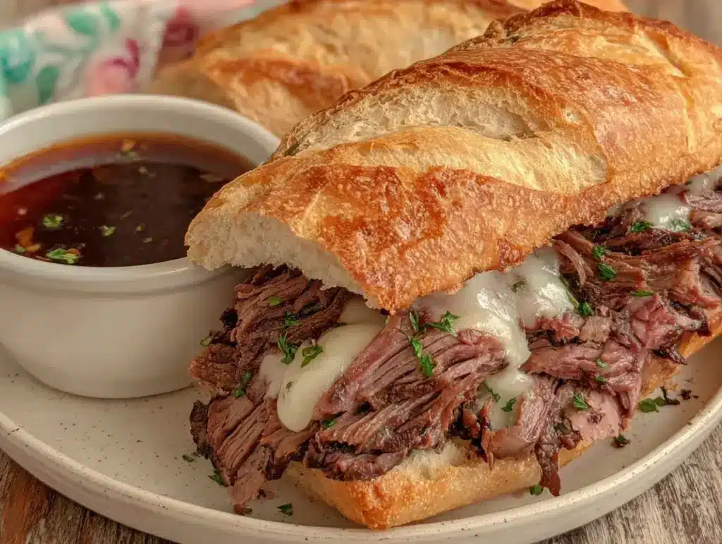 slow cooker french dip sandwich - featured image