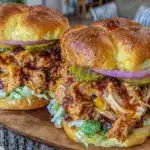 slow cooker honey garlic bbq pulled chicken sandwiches - featured image
