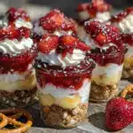 strawberry pretzel salad parfait cups - featured image
