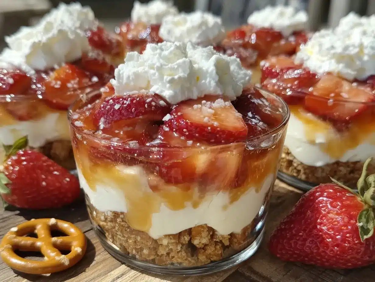 strawberry pretzel salad parfait cups preparation steps