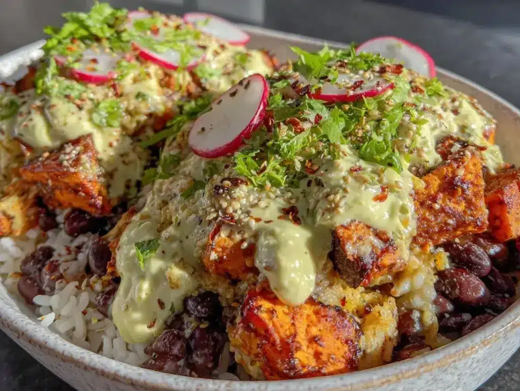 sweet potato black bean burrito bowls - featured image